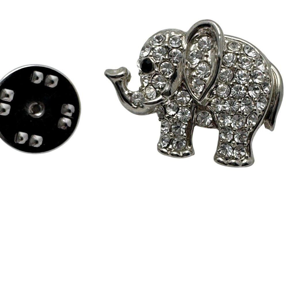 Crystal Rhinestone Elephant Lapel Pin Tie Tack With Secure Backing